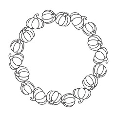 Laser vector cutting round frame with pumpkins for autumn holiday Thanksgiving Day. Decor with place for text. Template cutting file. Silhouette cut Cardmaking