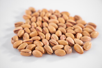 healthy pistachios on white background