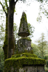 Stone granite carved decoration in forest in Galicia, Spain