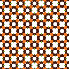 Vector seamless pattern texture background with geometric shapes, colored in orange, brown, green, white colors.