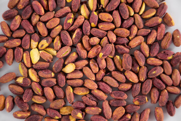 healthy pistachios on white background