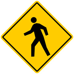 Pedestrian icon on yellow background.