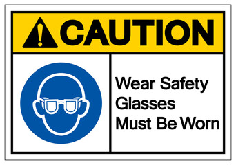 Caution Wear Safety Glasses Must Be Worn Symbol Sign, Vector Illustration, Isolated On White Background Label. EPS10