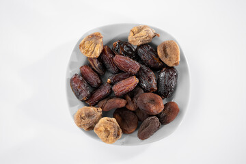 healthy dried fruits on white background
