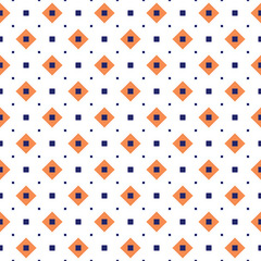Vector seamless pattern texture background with geometric shapes, colored in blue, orange, white colors.