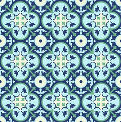 Fototapeta premium Seamless geometric vector pattern background in blue. For wallpaper, backgrounds, decoration for your design, page fill and more.