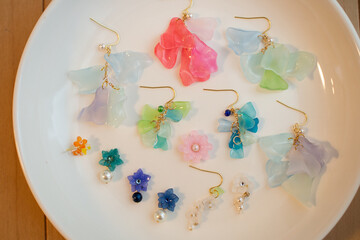 Handmade flower earrings made from Praban