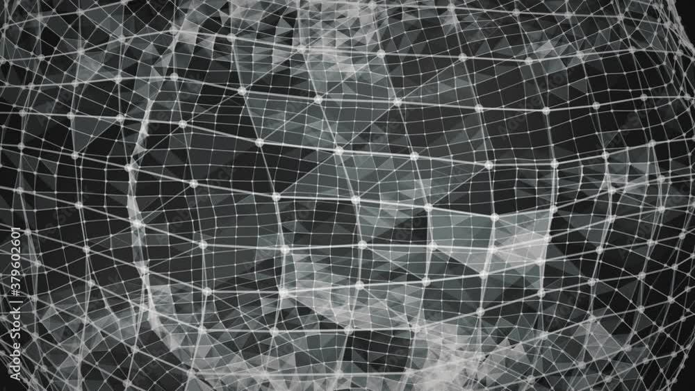 Poster abstract digital concept of geometrical figures forming a sphere: polygon / plexus fractals moving