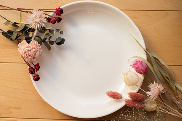 A bundle of dried flowers and preserved flowers decorated