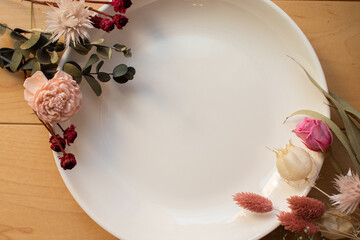 A bundle of dried flowers and preserved flowers decorated