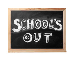 Fototapeta premium Chalkboard with text School's Out isolated on white. Summer holidays