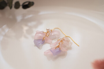 Handmade flower earrings made from Praban