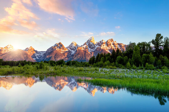 The Teton range at Schwabacher's Landing in Grand Teton National Park, WY