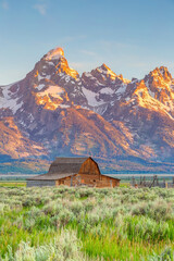 The abandoned barn in the Mormon Row, Wyoming with Grand Tetons view. © f11photo