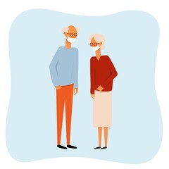 Family, grandparents, parents. An elderly couple in masks on their faces. Protection of old people, parents, grandparents. Stay at home concept. 