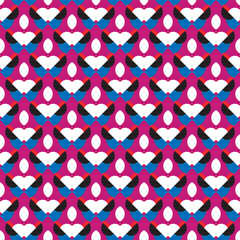 Vector seamless pattern texture background with geometric shapes, colored in red, blue, black, white colors.