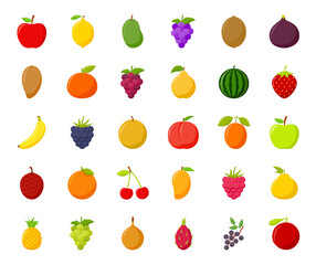 Set of colorful cartoon fruit on white background, vector illustration