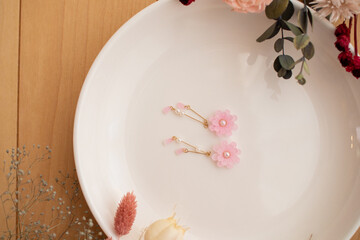 Handmade flower earrings made from Praban