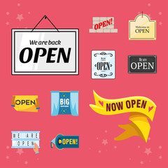 we are open detailed style icons collection vector design