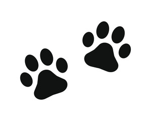 Fototapeta premium Animal paw print vector icon. Dog or cat footprint trail sign. Pet foot shape mark symbol. Petshop store or vet logo. Black silhouette isolated on white background.