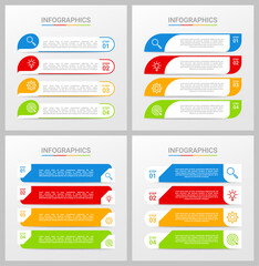 Colorful timeline infographic template with 4 steps on gray background, vector illustration