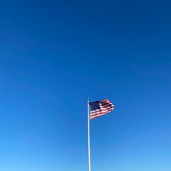 american flag against blue sky