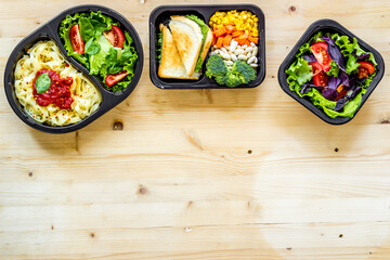 Restaurant food delivery. Take away lunch in boxes