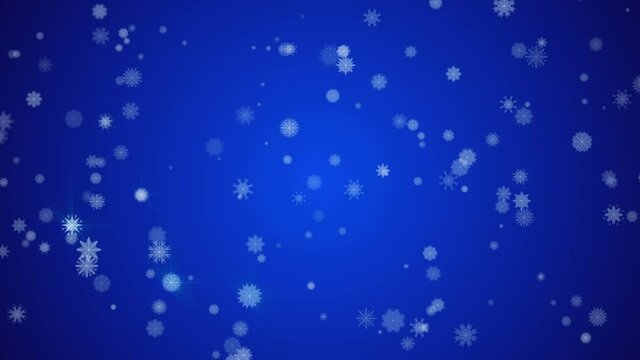 Snowflakes looping animation.Snow falling and shining,flickering.Christmas and New Year  background.Blue.