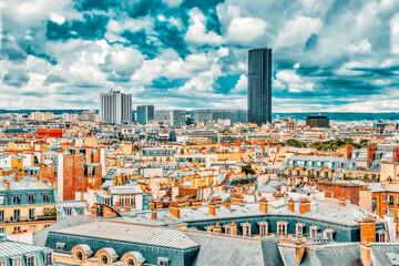 Beautiful panoramic view of Paris from the roof of the Pantheon. View of the Montparnasse tower.