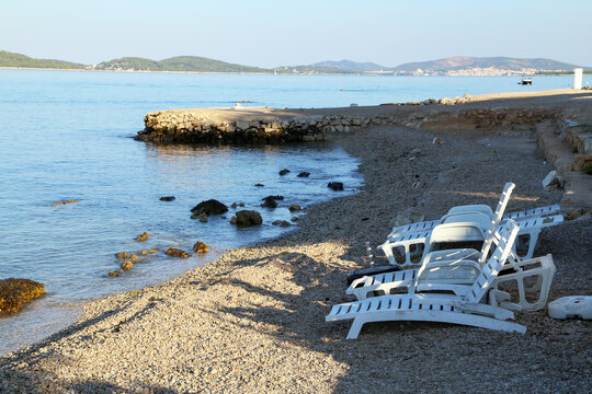 Sunny morning on the sea beach Zablace in Croatia