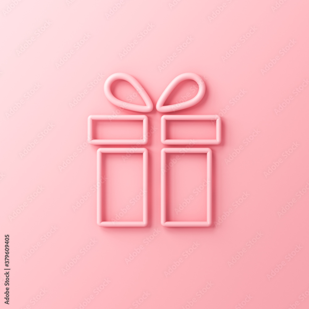 Poster 3d sweet gift icon or present box isolated on pink pastel color background with shadow 3d rendering
