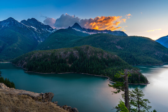 Beautiful lake and mountain with colorful
