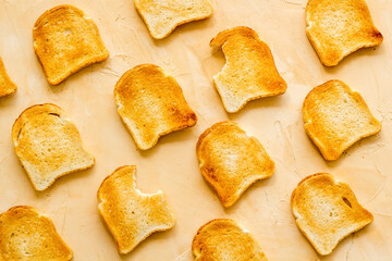 Slices of toast bread pattern. Food background. Top view