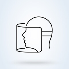 Face shield or Transparent plastic mask sign line icon or logo. Protection from Covid-19 concept. Face Shield Must Be Worn linear vector illustration.