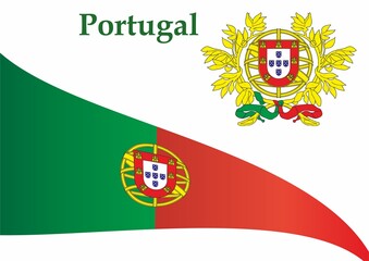 Flag of Portugal, Portuguese Republic. Bright, colorful vector illustration.