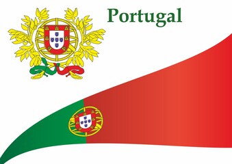 Flag of Portugal, Portuguese Republic. Bright, colorful vector illustration.