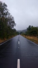 Fototapeta na wymiar carretera interior con lluvia en lanco, chile