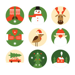 Set of christmas round emblems. Merry Christmas and Happy New Year