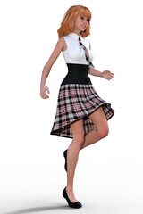 3d illustration of a happy teenage school girl posing  on a white background
