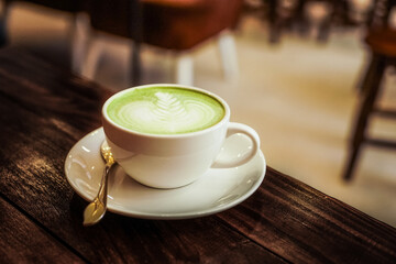 Hot Green Tea Latte stock photo