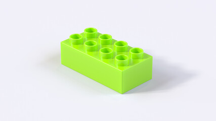 Naklejka premium Lime Green Plastic Toy Block on a White Background