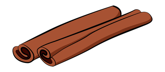 Cartoon style graphics. CLose-up of cinnamon sticks.