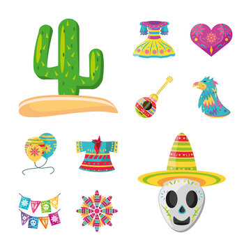 mexican detailed style collection of icons vector design