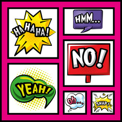 pop art bubbles detailed style collection of icons vector design