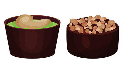 Assorted Chocolate Sweets or Chocolate Praline with Filling Vector Set