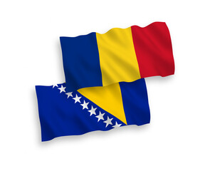 Flags of Romania and Bosnia and Herzegovina on a white background