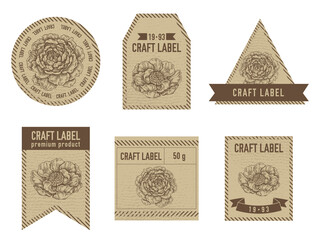 Craft labels vintage design with illustration of peony