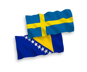 Flags of Sweden and Bosnia and Herzegovina on a white background