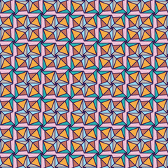 Happy playful origami themed seamless vector pattern. Folded paper shapes geometric surface print design for fabrics, stationery, textiles, wrapping paper, scrapbook, and packaging.