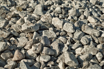 Drainage systems from small pebbles. Garden drainage for plants and trees. Gray stones for roads...